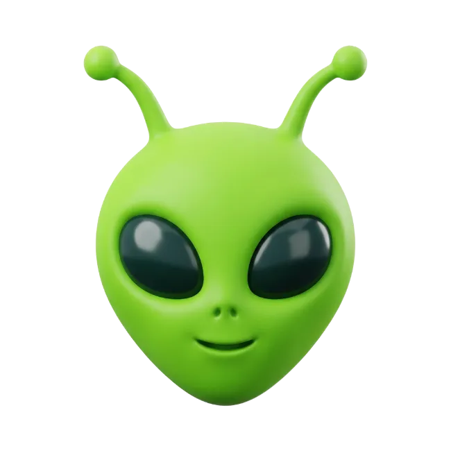 3D Green Alien Head Emoji