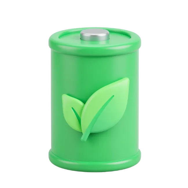 3D Green Battery with Leaf Icon