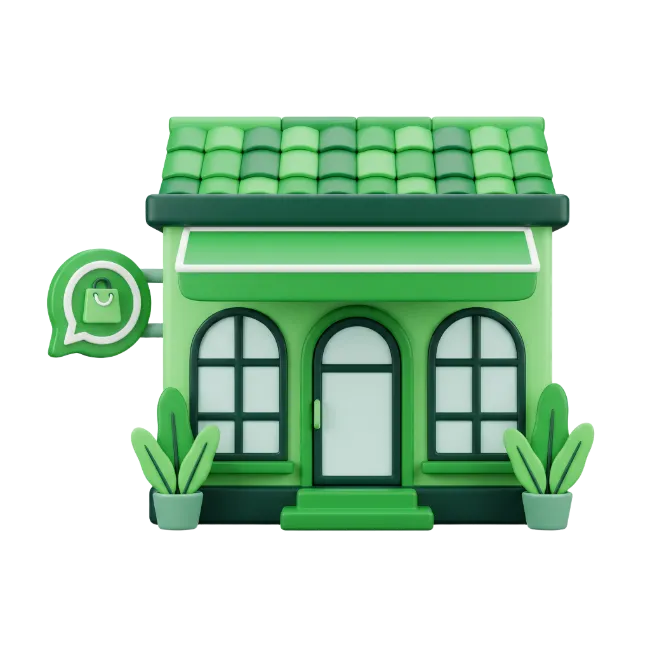 3D Green Storefront Building with Plants