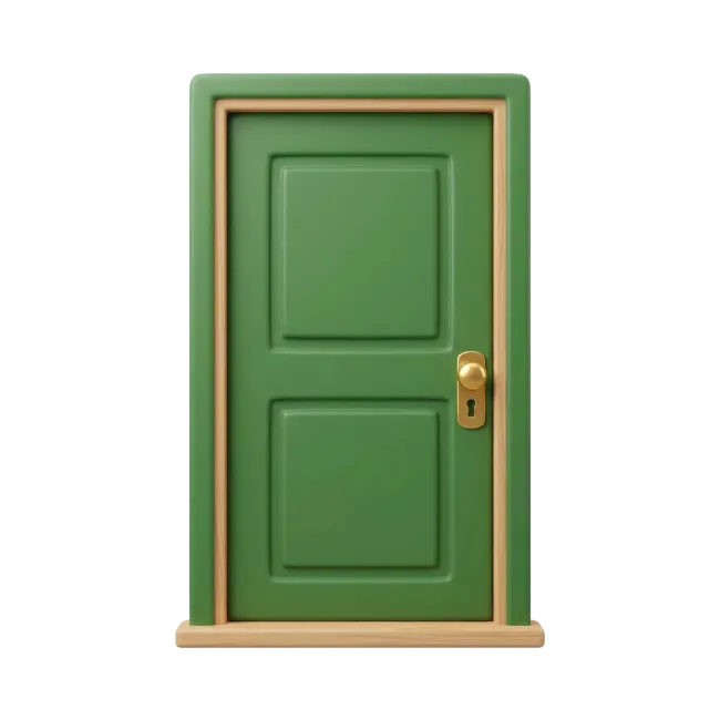 3D Green Wooden Door with Golden Handle