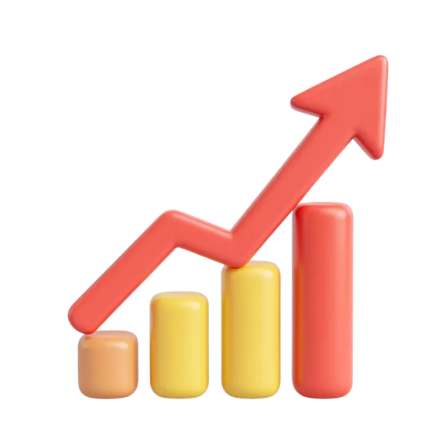 3D Growing Chart with Upward Red Arrow