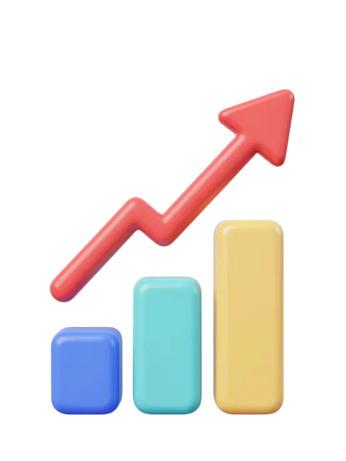 3D Growth Chart and Upward Arrow