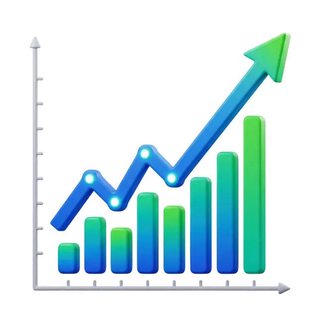 3D Growth Chart and Upward Trending Arrow