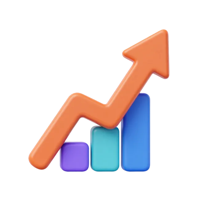 3D Growth Chart with Upward Arrow