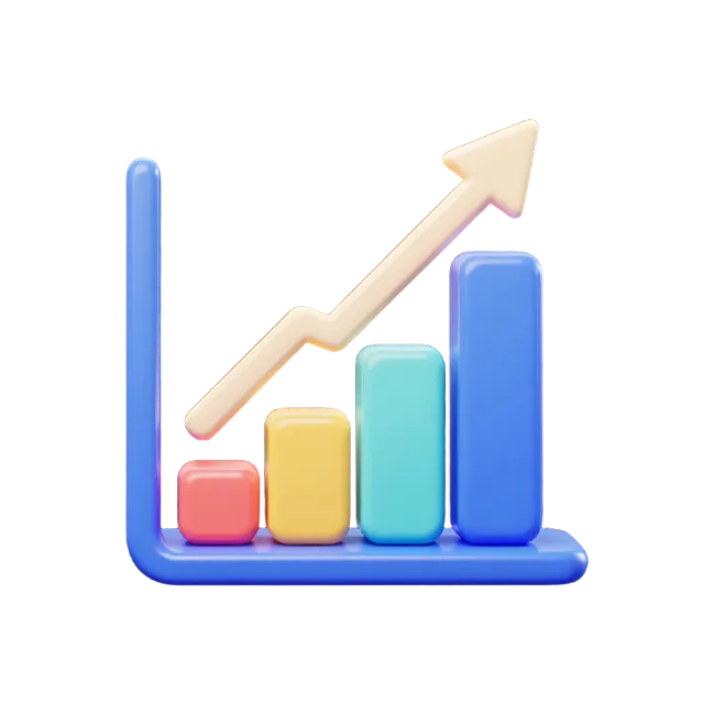 3D Growth Chart with Upward Arrow