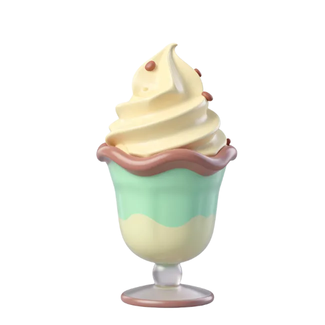 3D Ice Cream Sundae in a Glass Cup