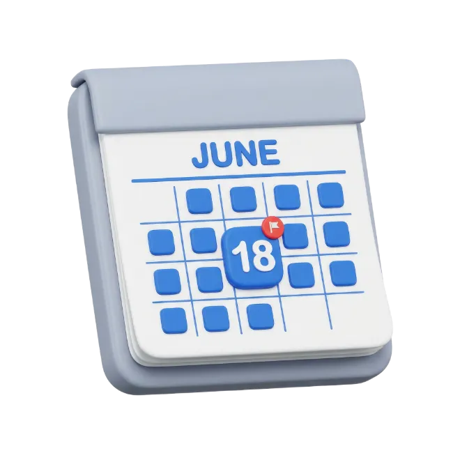 3D June Calendar with Date 18 Marked