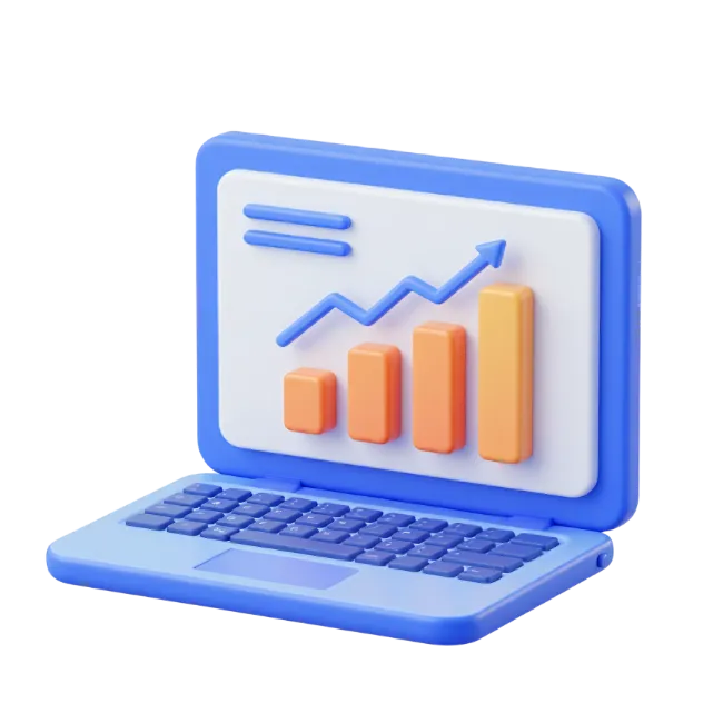 3D Laptop with Growth Chart