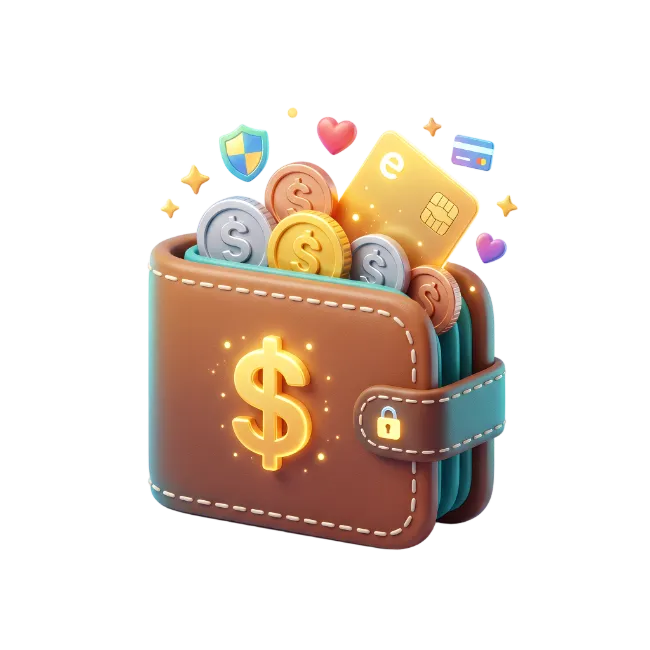 3D Leather Wallet with Money and Credit Cards