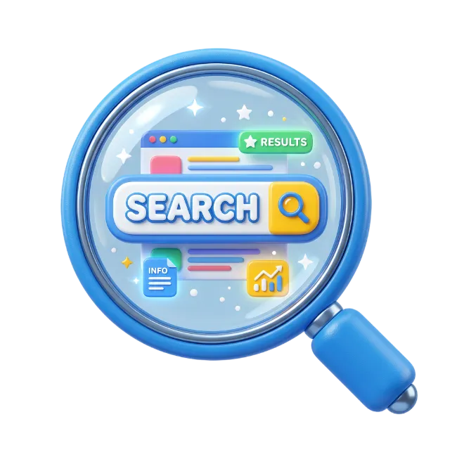 3D Magnifying Glass With Search Bar And Icons