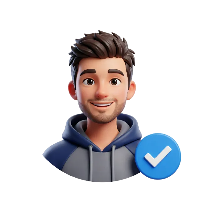 3D Male Character Avatar with Verification Checkmark