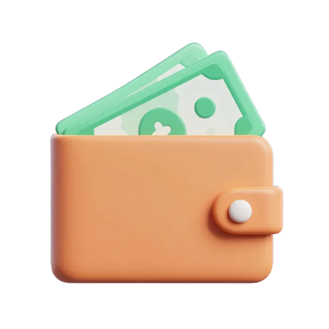 3D Orange Wallet with Green Money