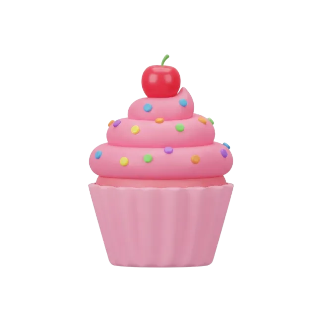 3D Pink Cupcake with Sprinkles and Cherry