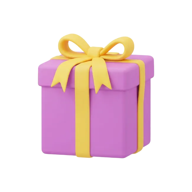 3D Purple Gift Box with Yellow Ribbon