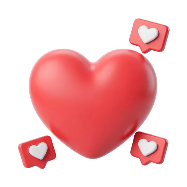 3D Red Heart with Notification Icons