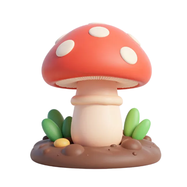 3D Red Mushroom with White Spots