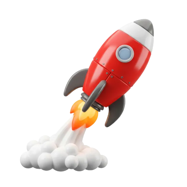3D Red Rocket Launching with Smoke