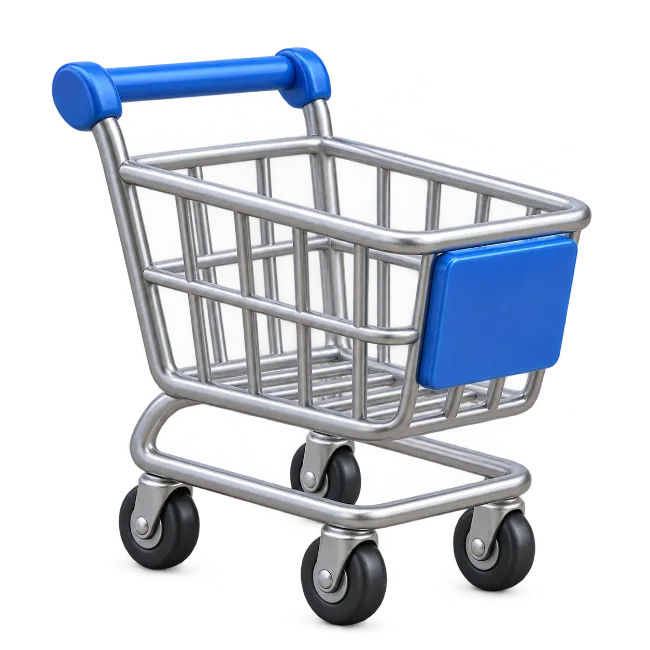 3D Render of Blue and Silver Supermarket Shopping Cart