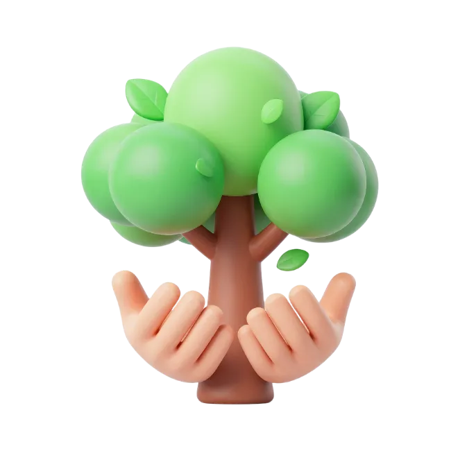 3D render of hands protecting a tree