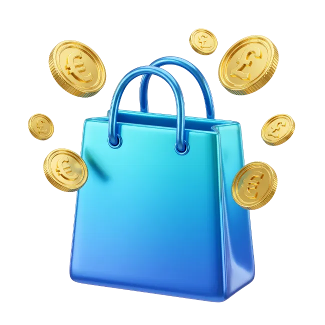 3D Shopping Bag with Floating Golden Coins
