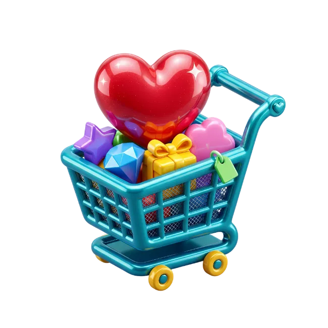 3D Shopping Cart Filled With Gifts and Heart