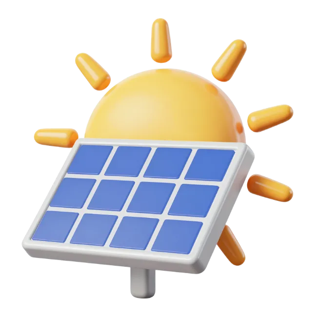 3D Solar Panel with Bright Sun Icon