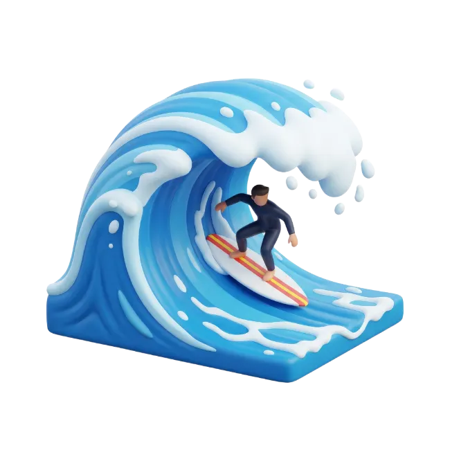 3D Surfer Riding Ocean Wave