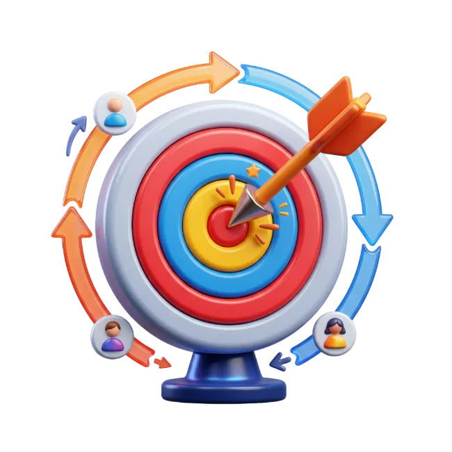 3D Target Dart Bullseye with Circular Arrows