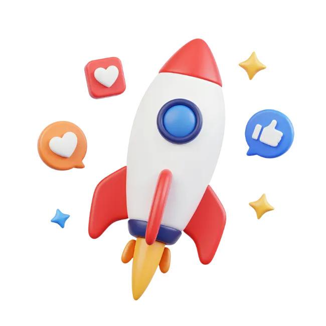 3D Toy Rocket with Social Media Icons