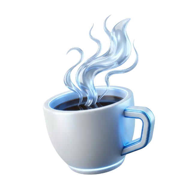 3D White Coffee Cup with Glowing Blue Steam