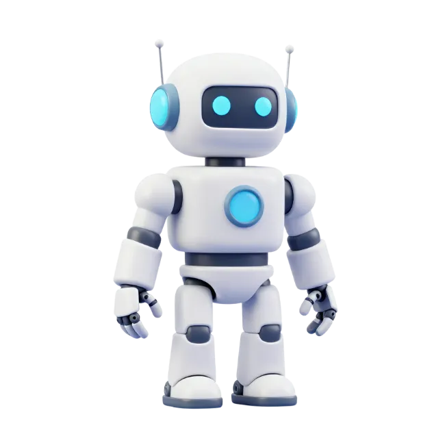 3D White Robot with Glowing Blue Eyes