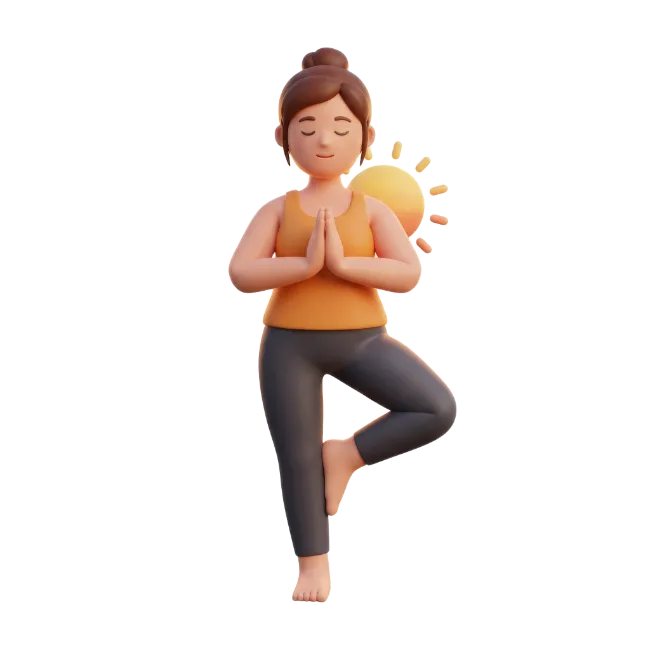 3D Woman Practicing Yoga Tree Pose