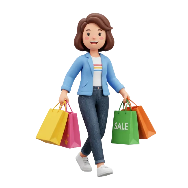 3D Woman Shopping with Bags