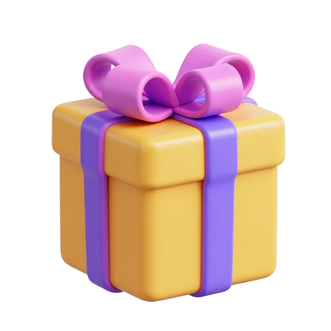 3D Yellow Gift Box with Purple Ribbon