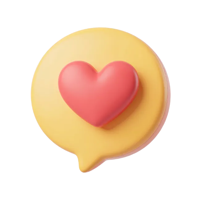 3D Yellow Speech Bubble with Red Heart