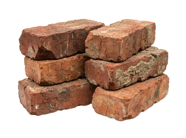 A pile of red clay bricks