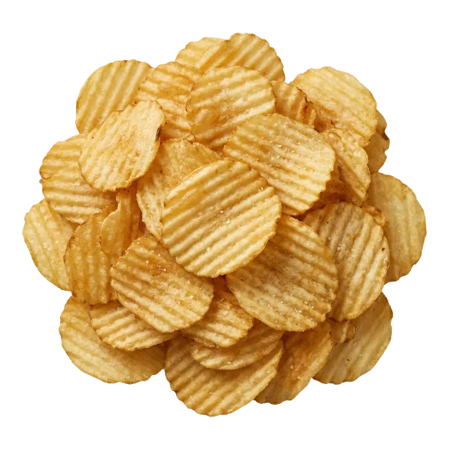 A pile of ridged potato chips