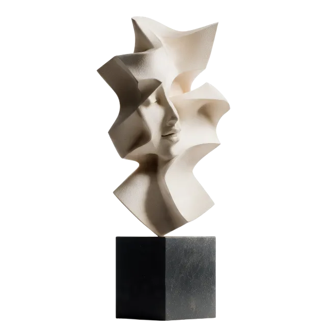 Abstract human face sculpture on a black base