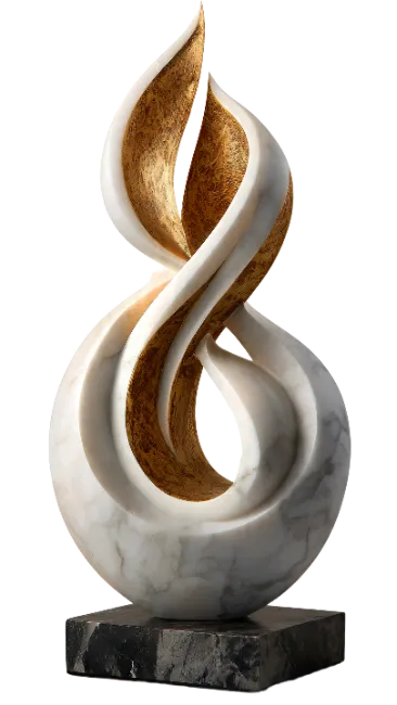 Abstract Marble Flame Sculpture with Gold Leaf