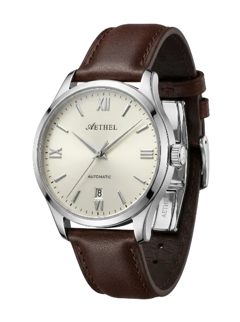 Aethel Automatic Watch with Brown Leather Strap