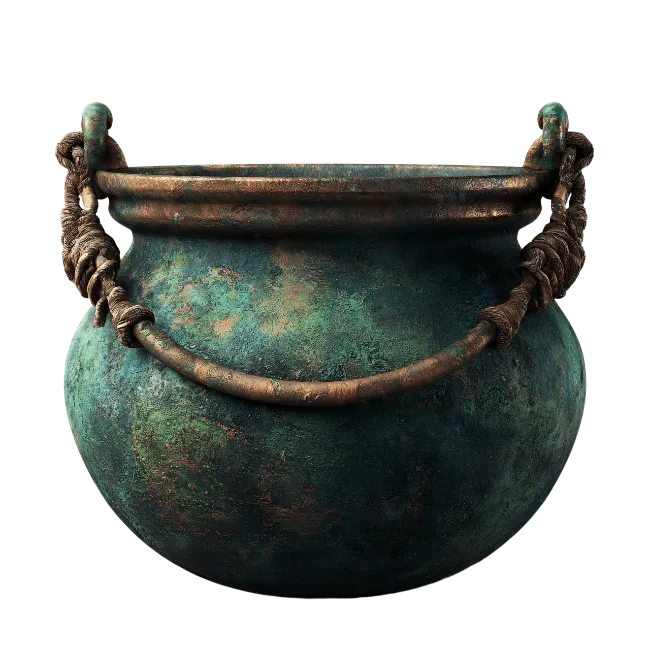 Aged Copper Cauldron with Rope Handle