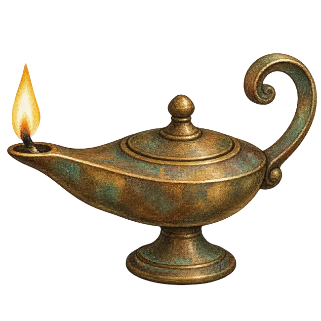 Aladdin Magic Lamp with Flame Illustration