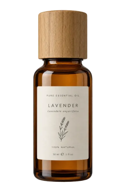 Amber Glass Bottle with Wooden Cap Lavender Essential Oil