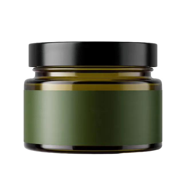 Amber Glass Cosmetic Jar with Black Lid