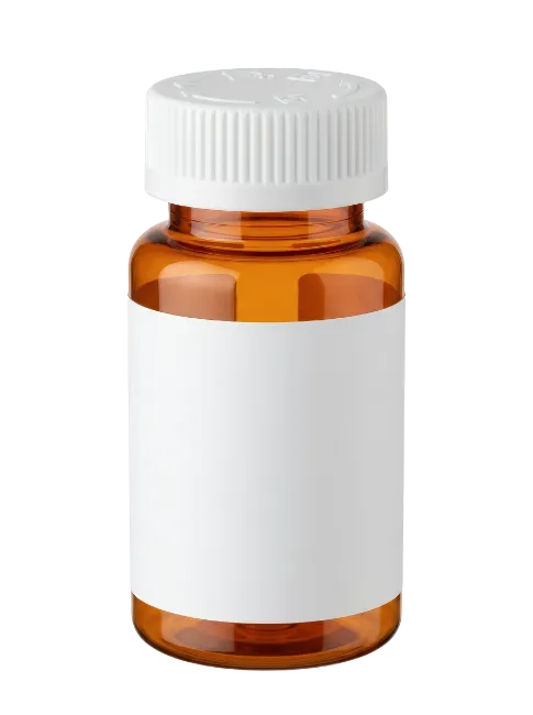 Amber Medicine Bottle with White Cap and Blank Label