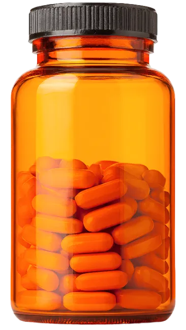 Amber Pill Bottle Filled With Orange Capsules