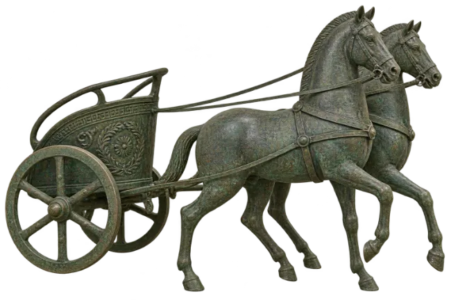 Ancient Bronze Chariot with Two Horses