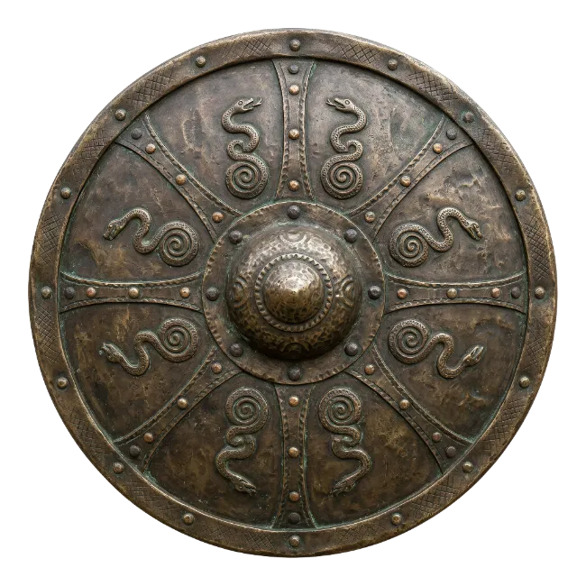 Ancient Bronze Shield with Serpent Engravings