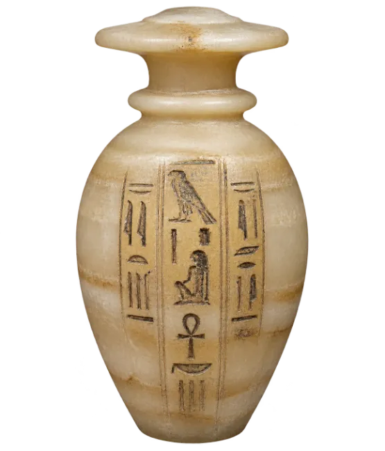 Ancient Egyptian Alabaster Canopic Jar with Hieroglyphs