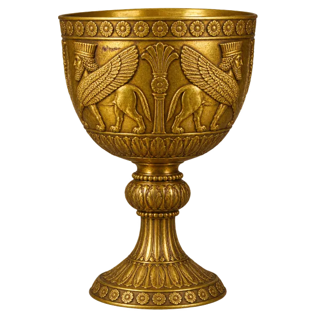 Ancient Gold Chalice with Winged Bull Relief